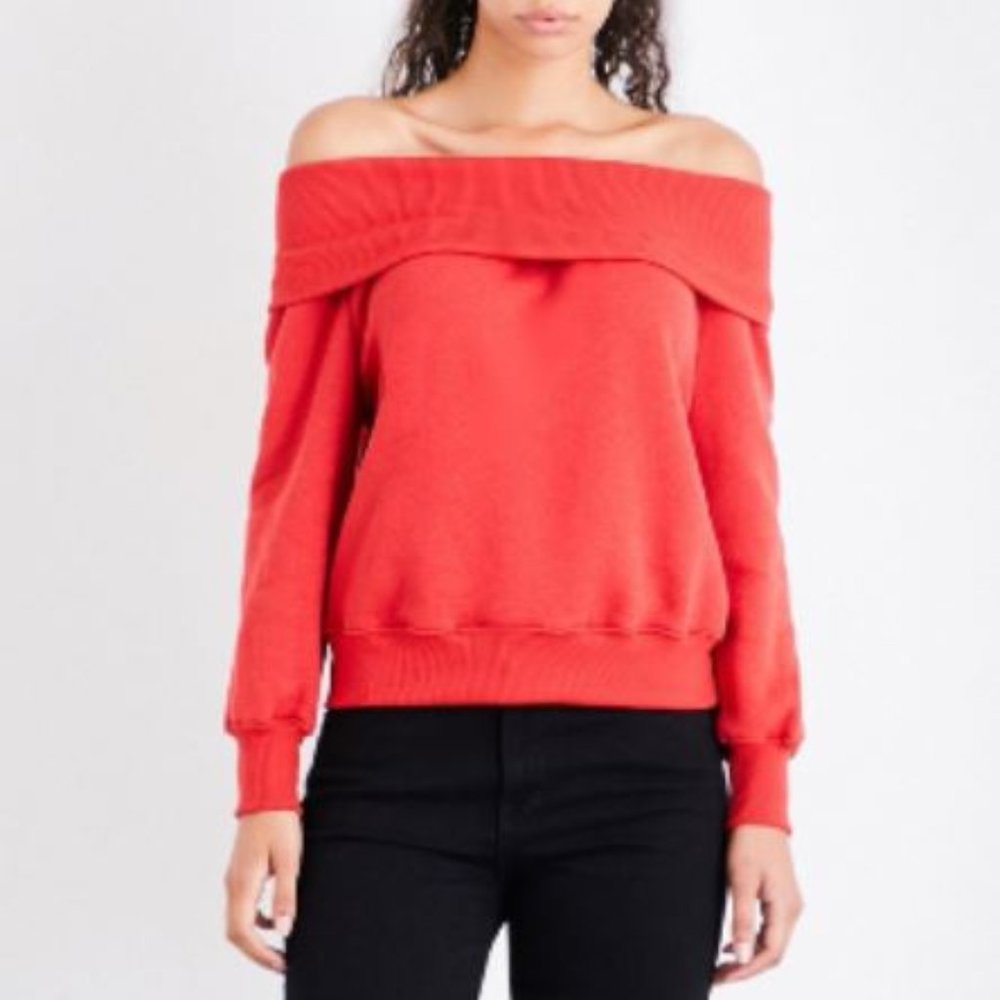 Good America Red Off the Shoulder Sweatshirt